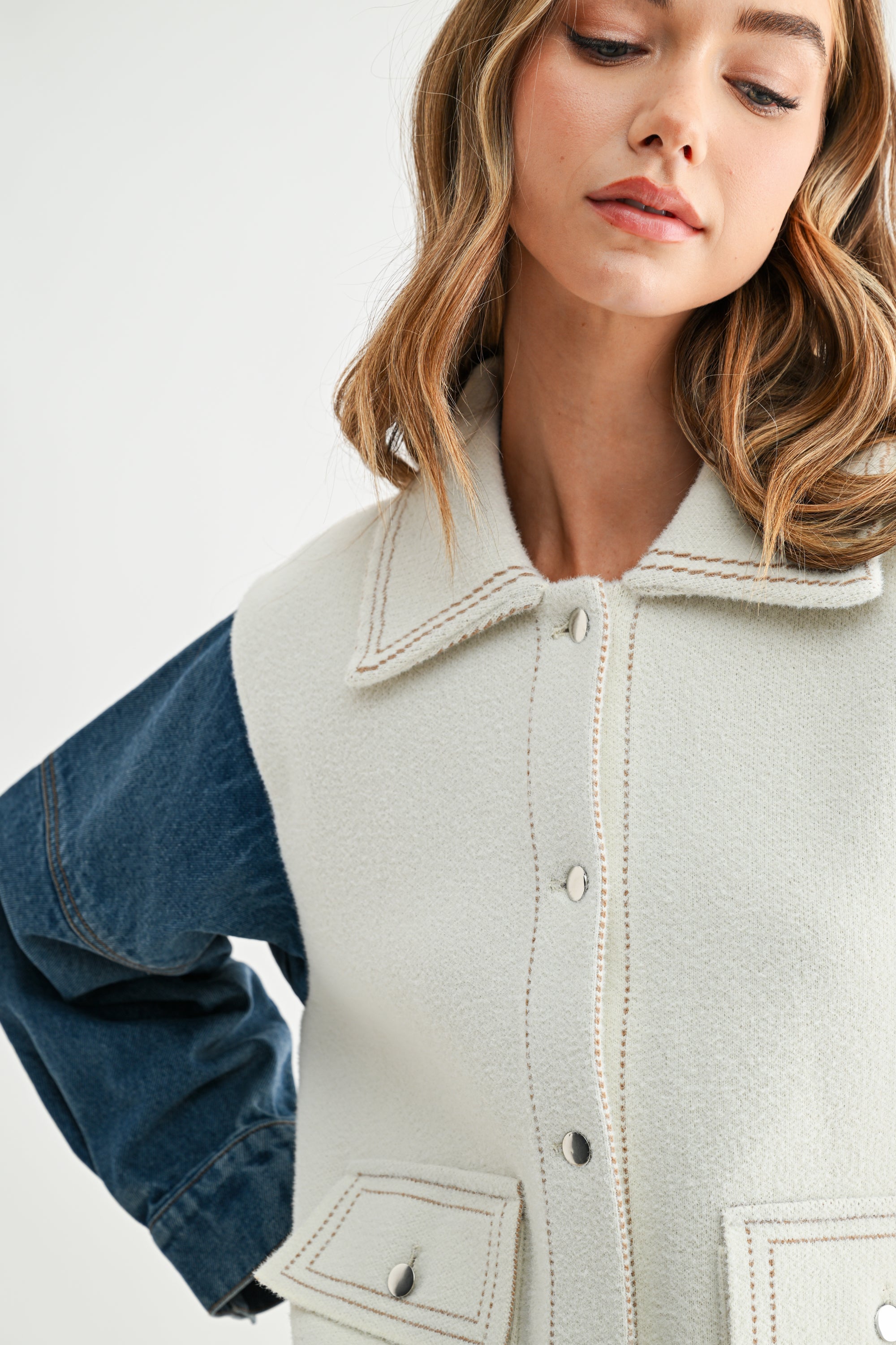 Joseline Knitted Sweater Jacket with Denim