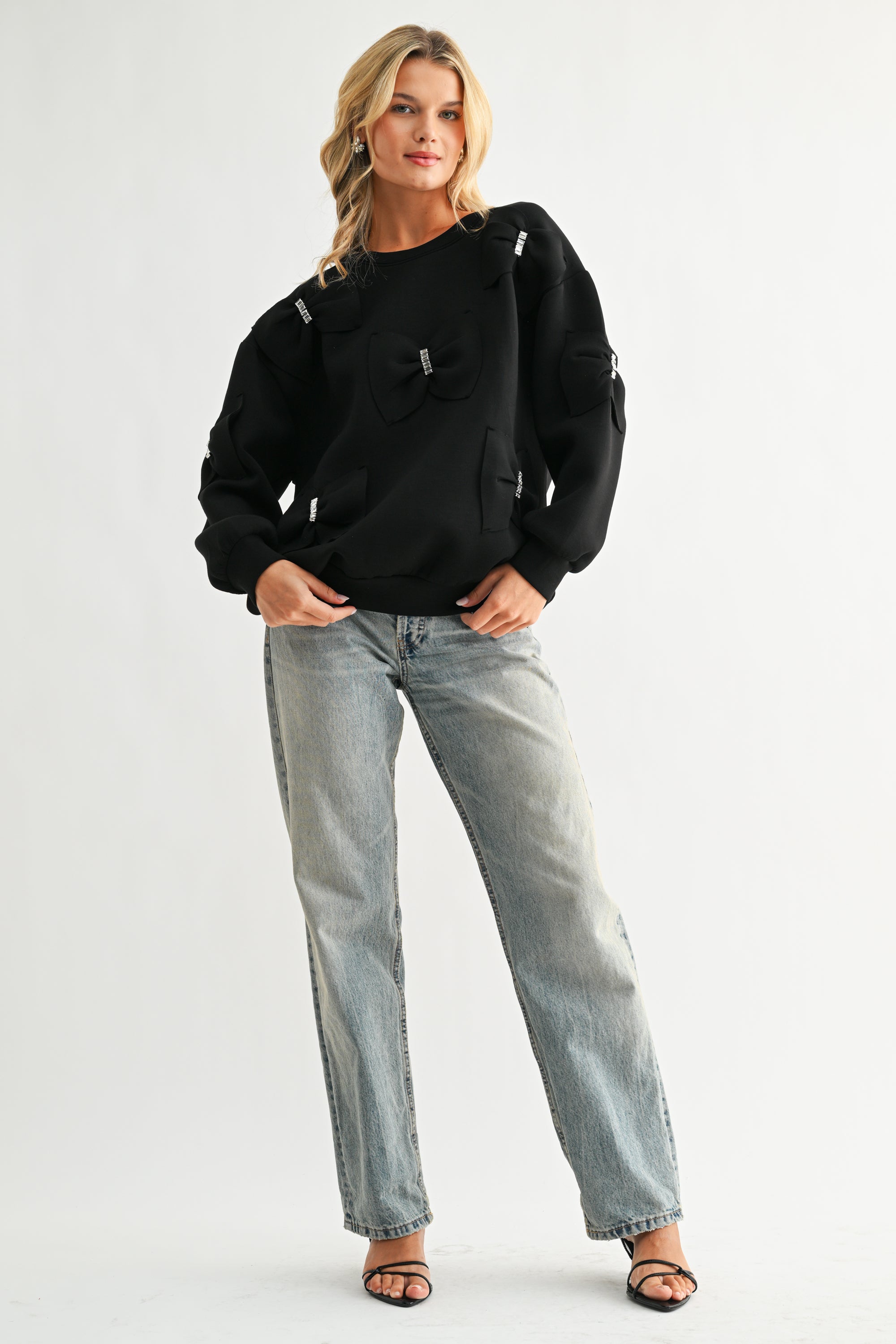 Fiora Stretch French Scuba Ribbon Bow Top