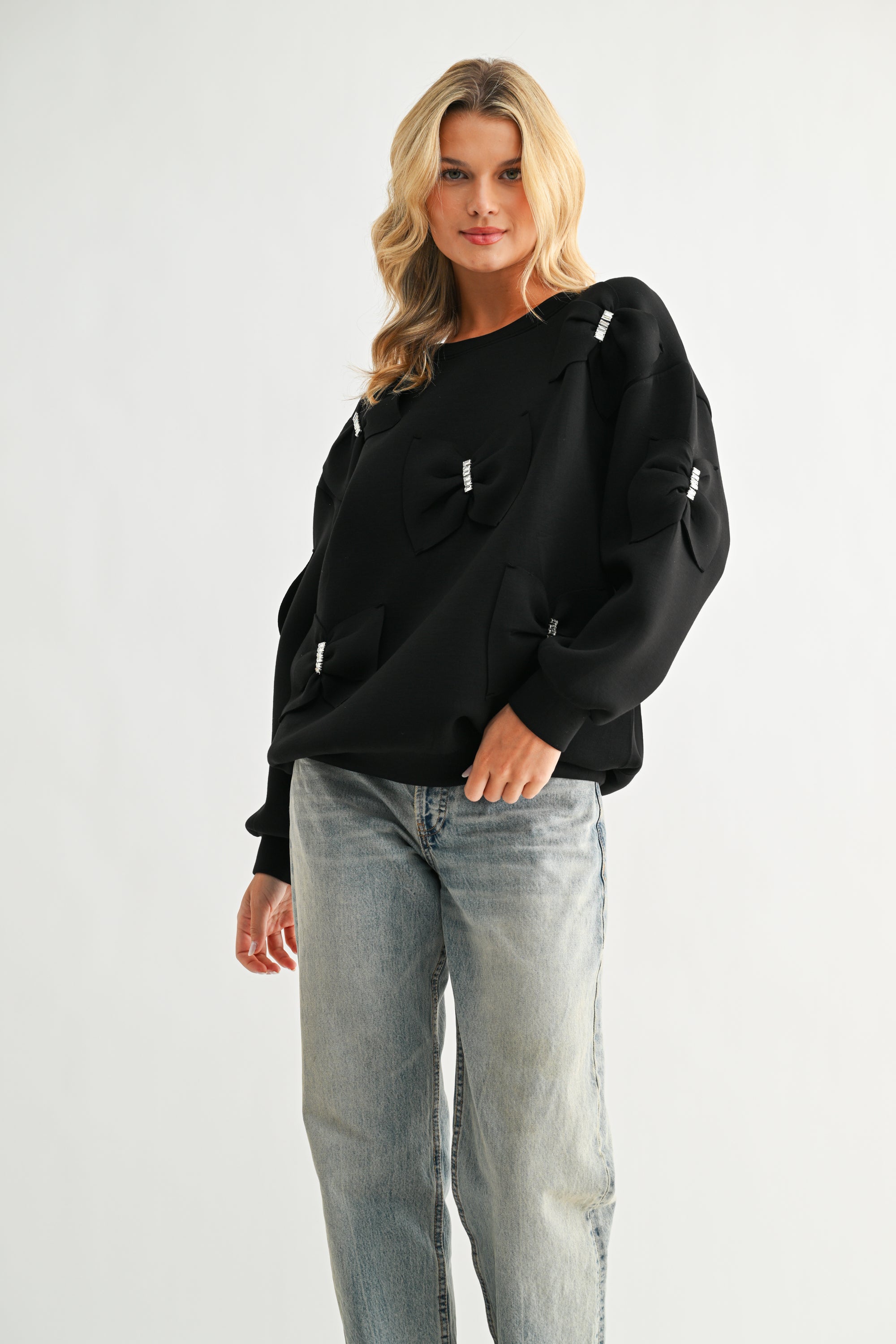 Fiora Stretch French Scuba Ribbon Bow Top