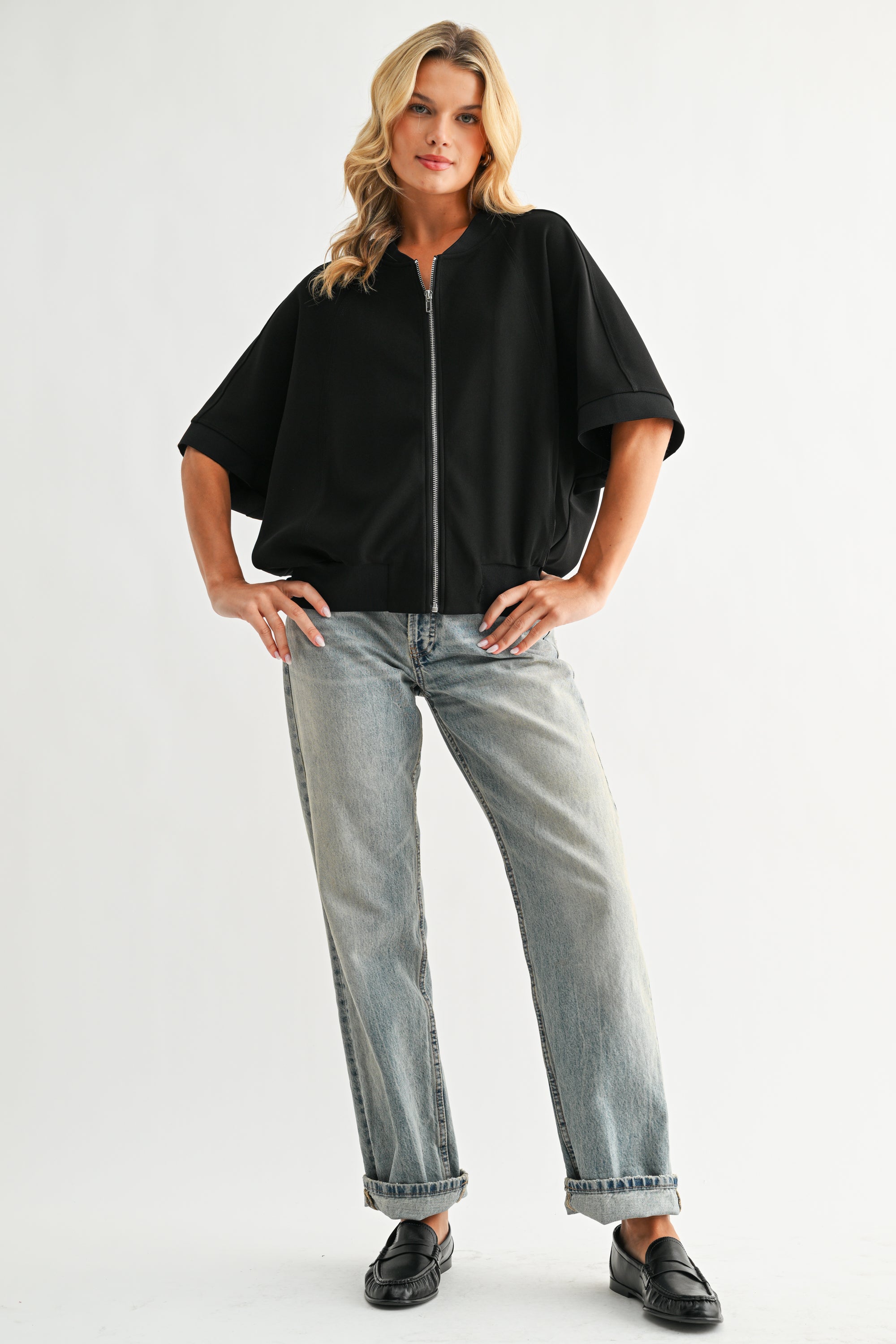 Katy Stretch Knit Crepe Zipper Jacket