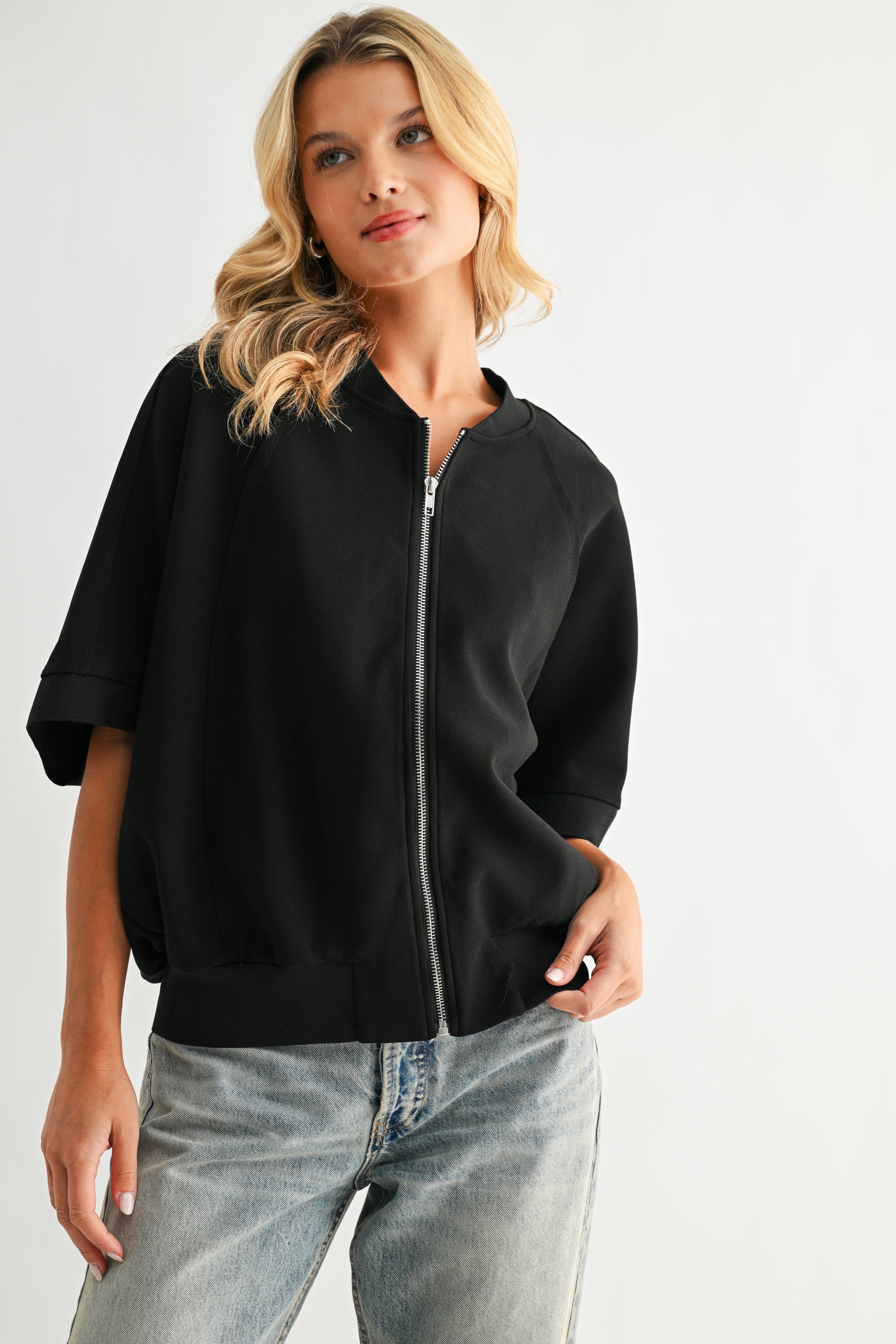 Katy Stretch Knit Crepe Zipper Jacket