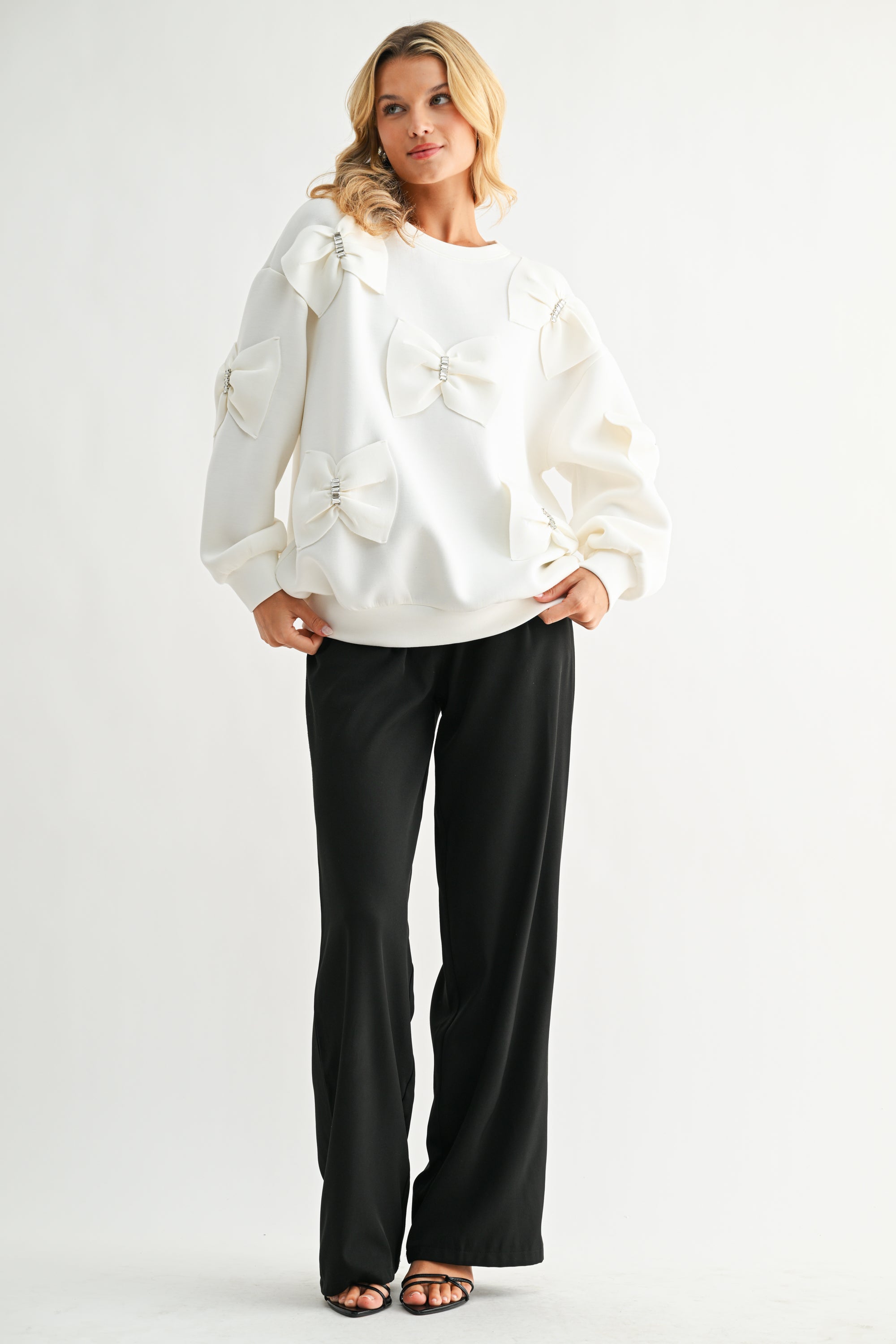 Fiora Stretch French Scuba Ribbon Bow Top