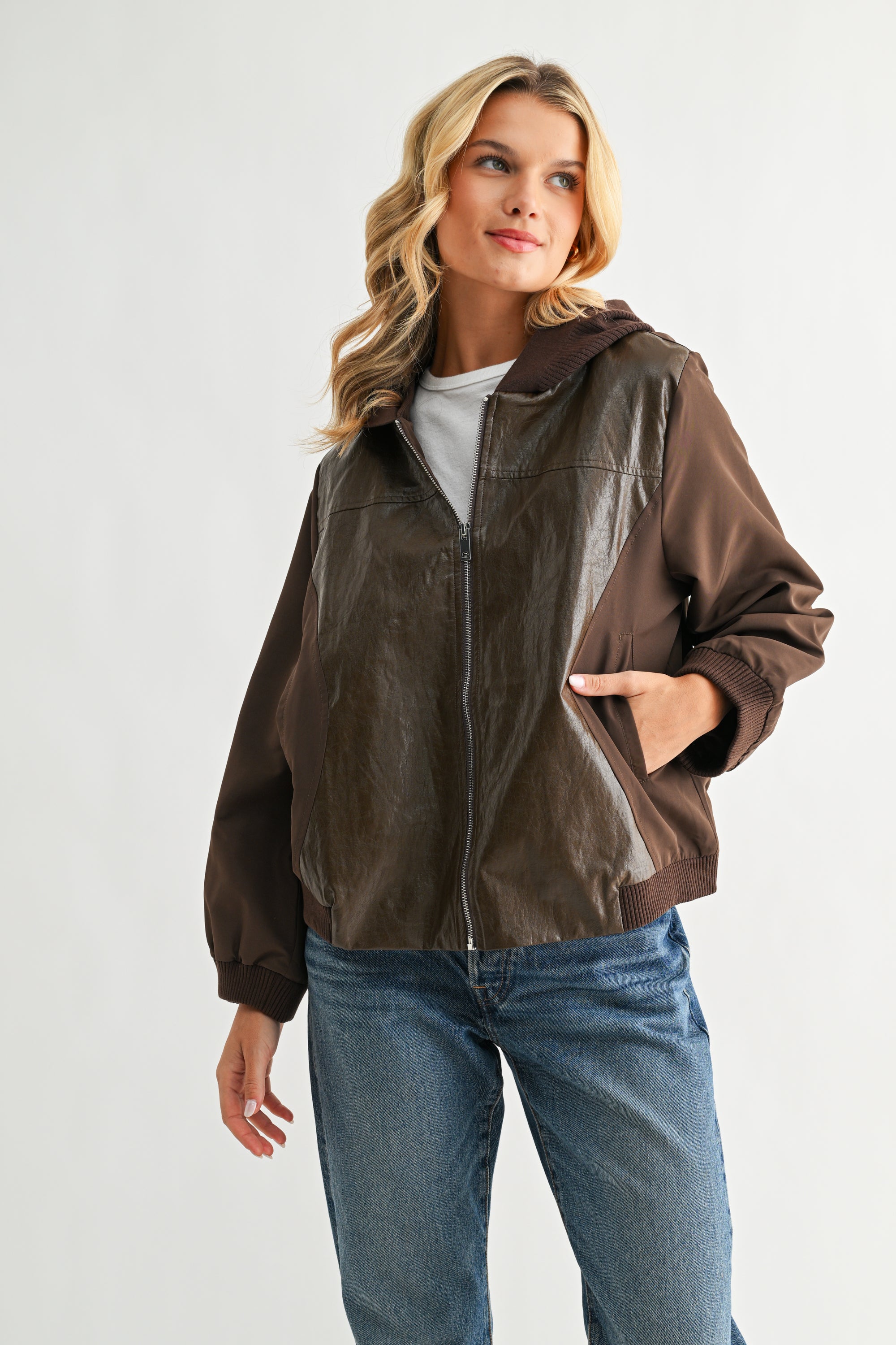 June Mixed Texture Leather Jacket
