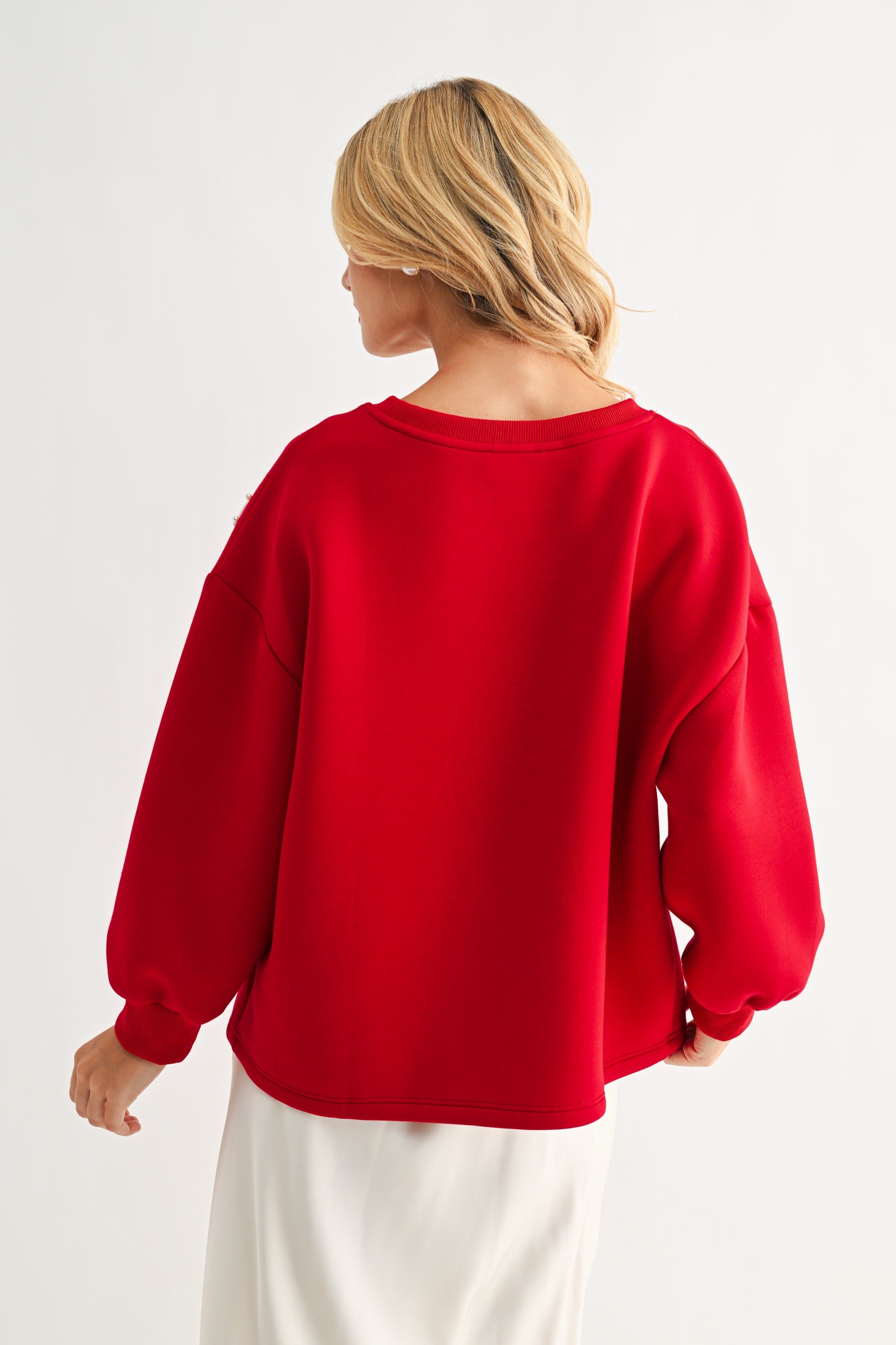 Flora Stretch French Scuba Ribbon-Bow with Pearls Top