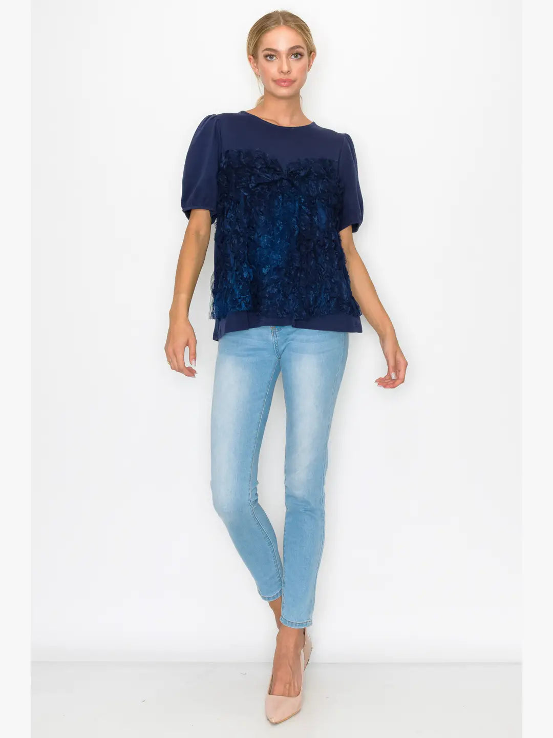 Reya Top with Front Textured Lace Mesh