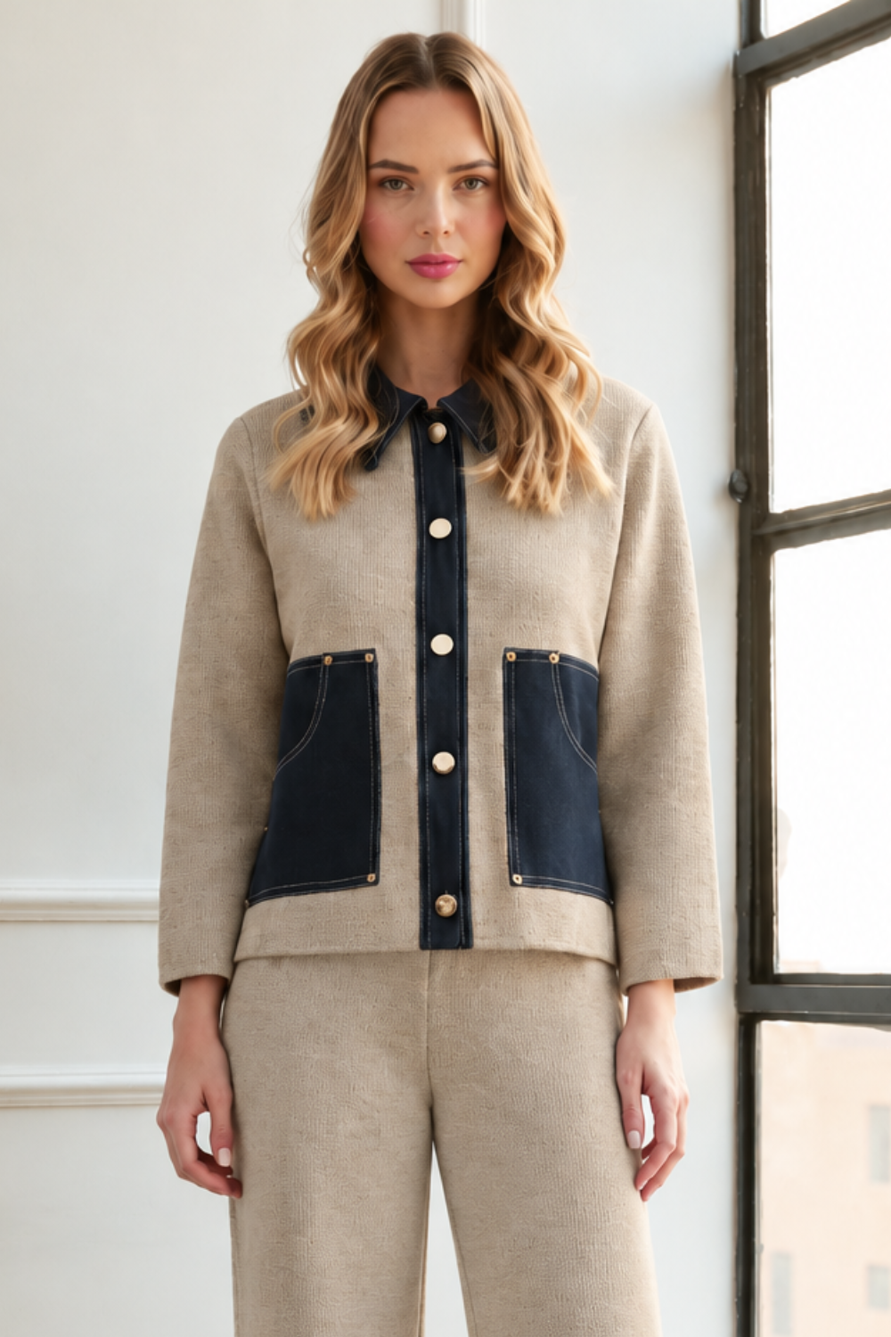 Sam Textured Knit Jacket with Denim