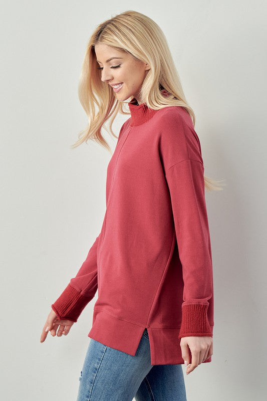 Felisa Knit Top with Ribbed Mock Neck