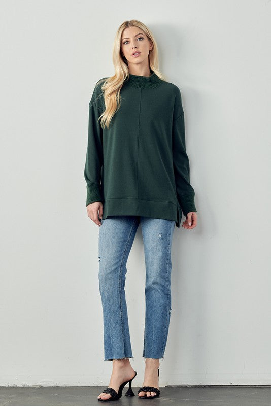 Felisa Knit Top with Ribbed Mock Neck
