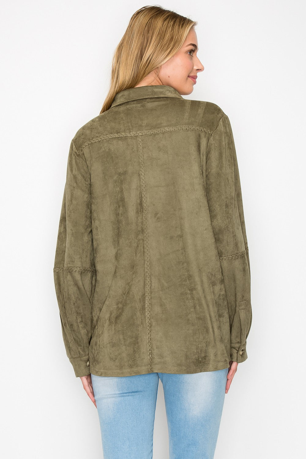 Avery Stretch Suede Top with Detailed Whipstitch