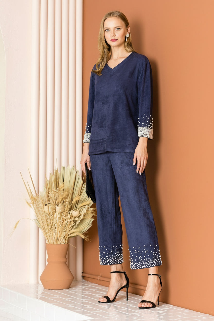 Alani Stretch Suede Top with Pearls