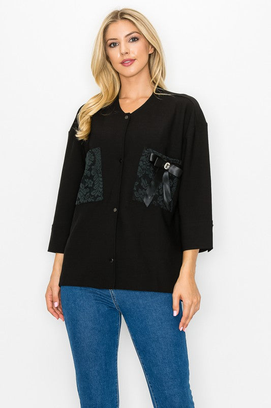 Kyle Crepe Knit with Detachable Ribbon Brooch