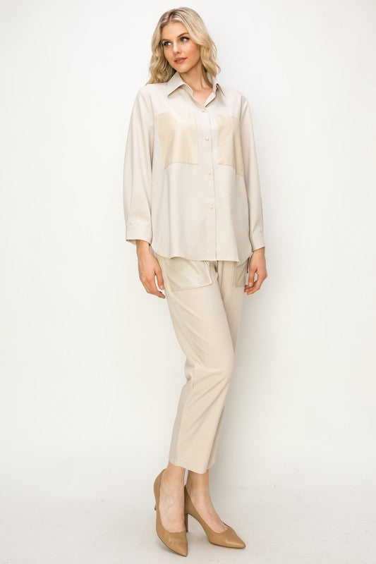 Willette Woven Pant with Leather Pockets