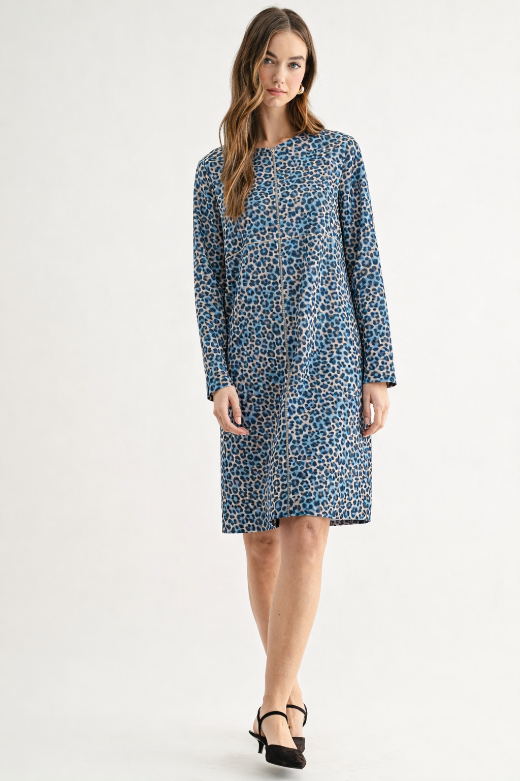 Aurora Suede Print Round Neck Dress (With Pockets)