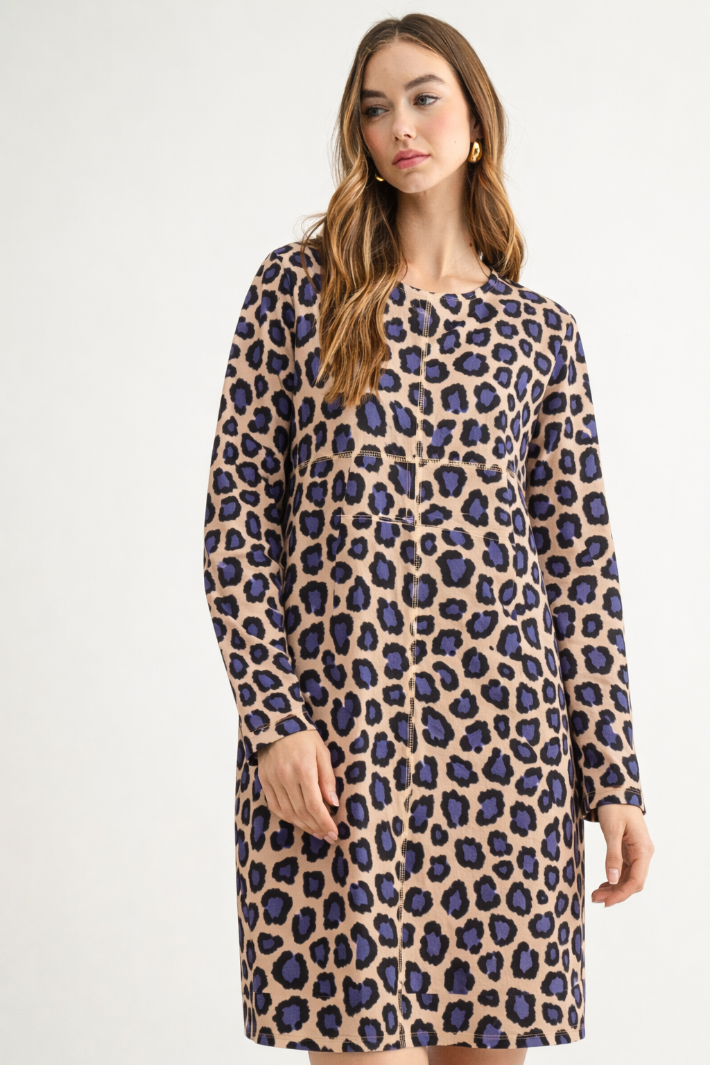 Aurora Suede Round Neck Dress - Cheetah (with pockets or without)