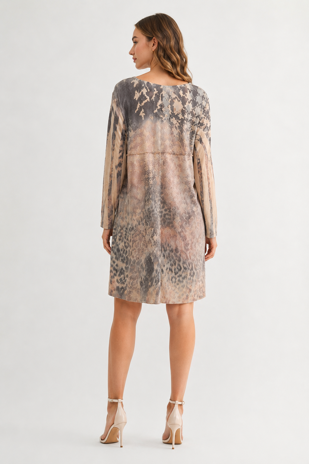 Aurora Suede Print Round Neck Dress (With Pockets)