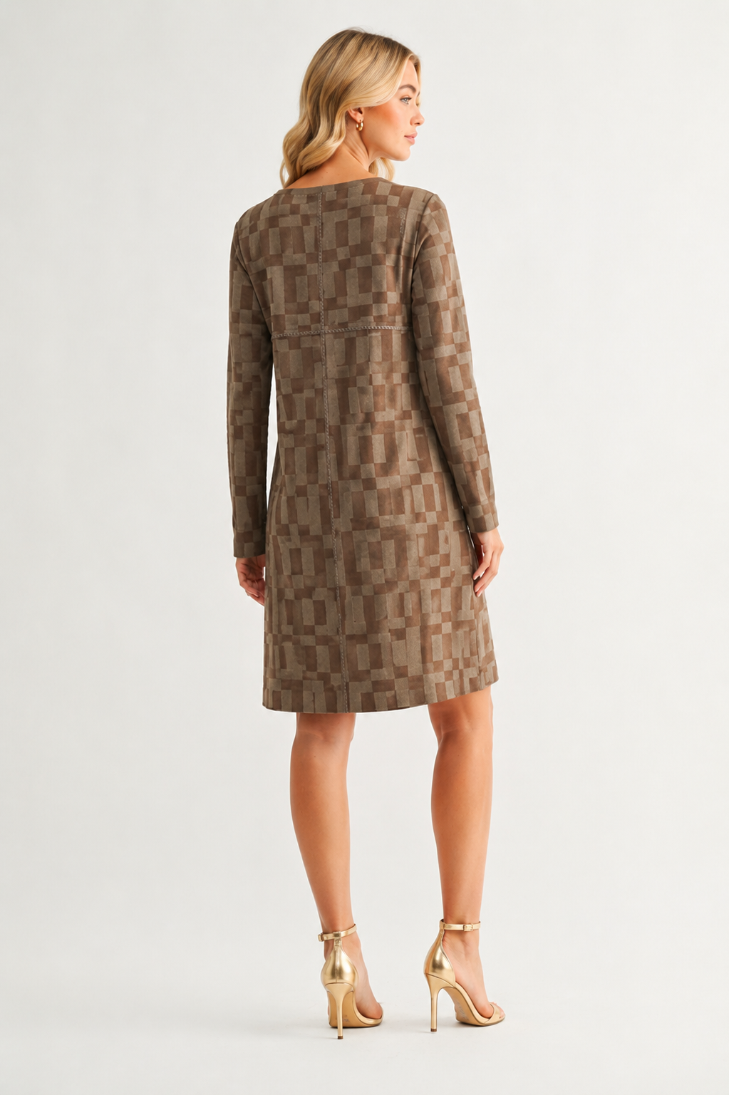 Aurora Suede Print Round Neck Dress (With Pockets)