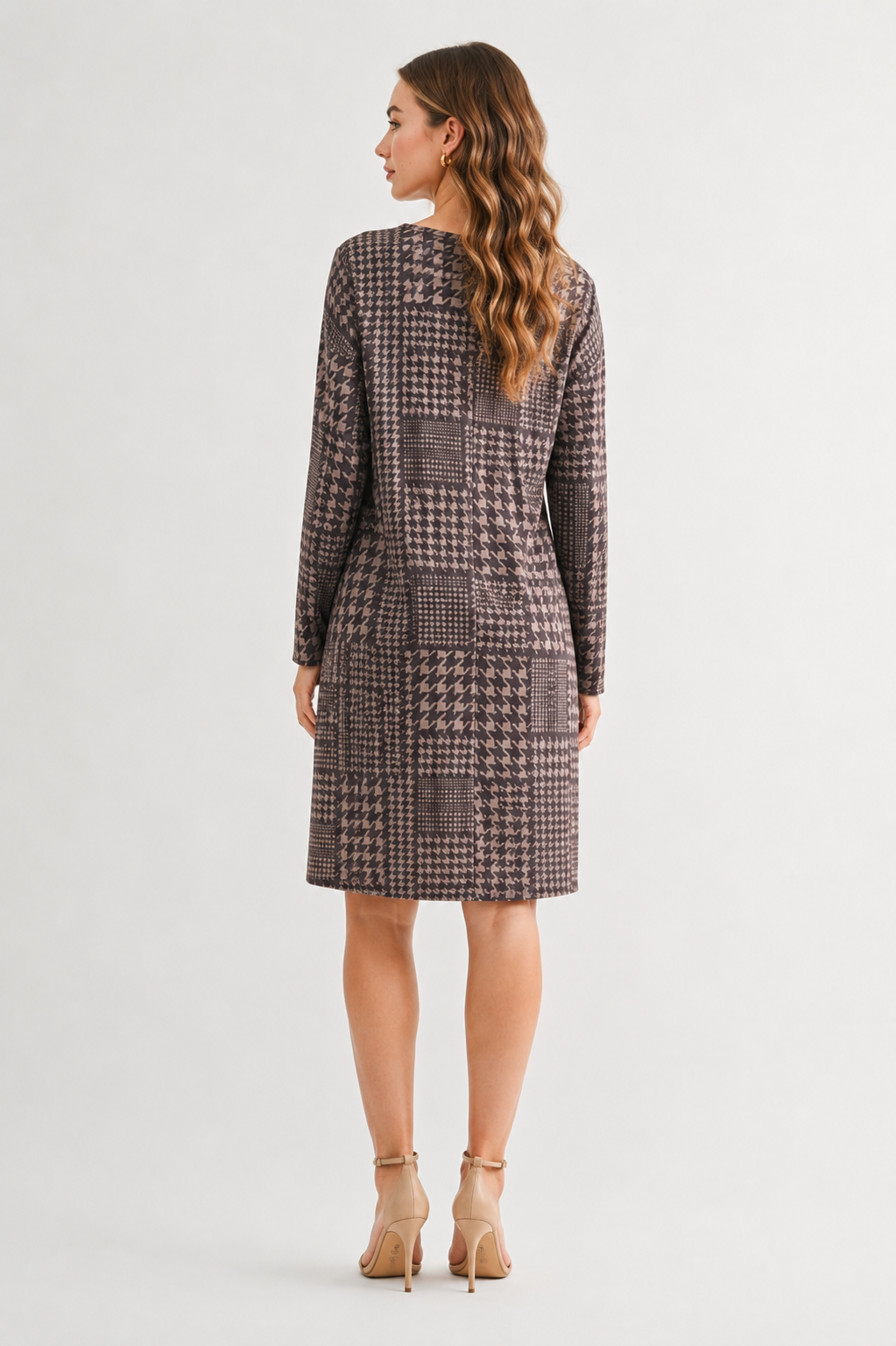 Aurora Suede Print Round Neck Dress (With Pockets)