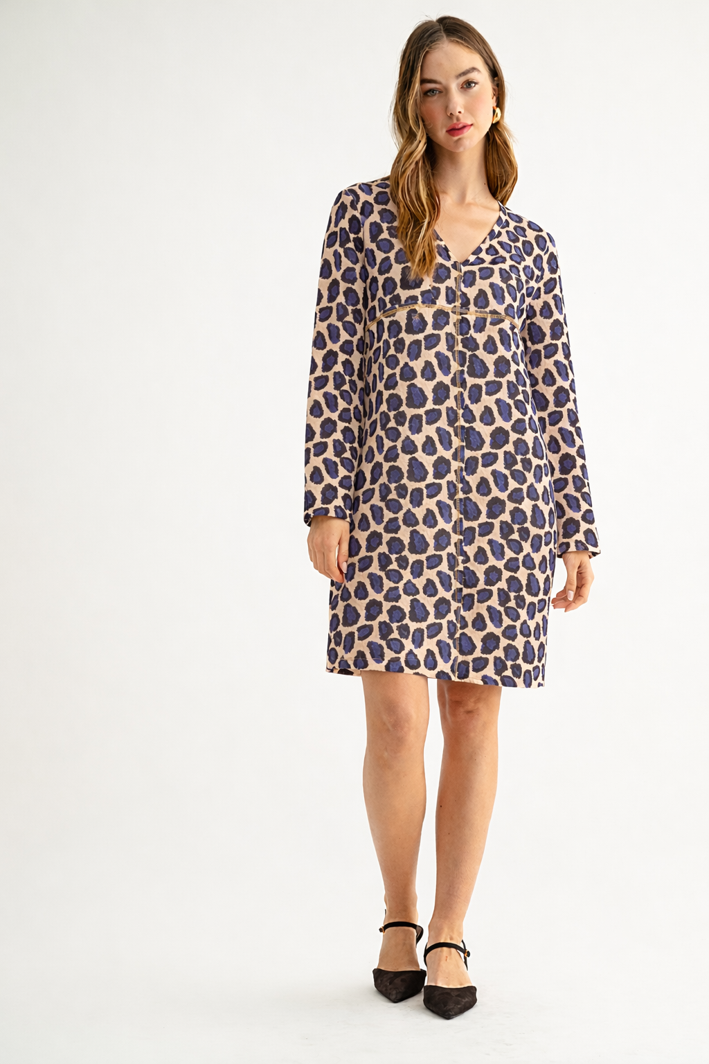 Aurora Suede V Neck Dress - Cheetah (with pockets or without)