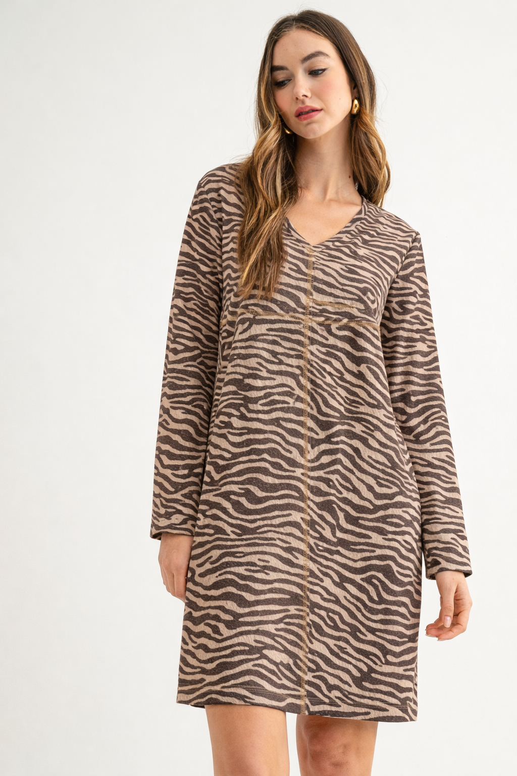 Aurora Suede V Neck Dress - Zebra (with pockets or without)
