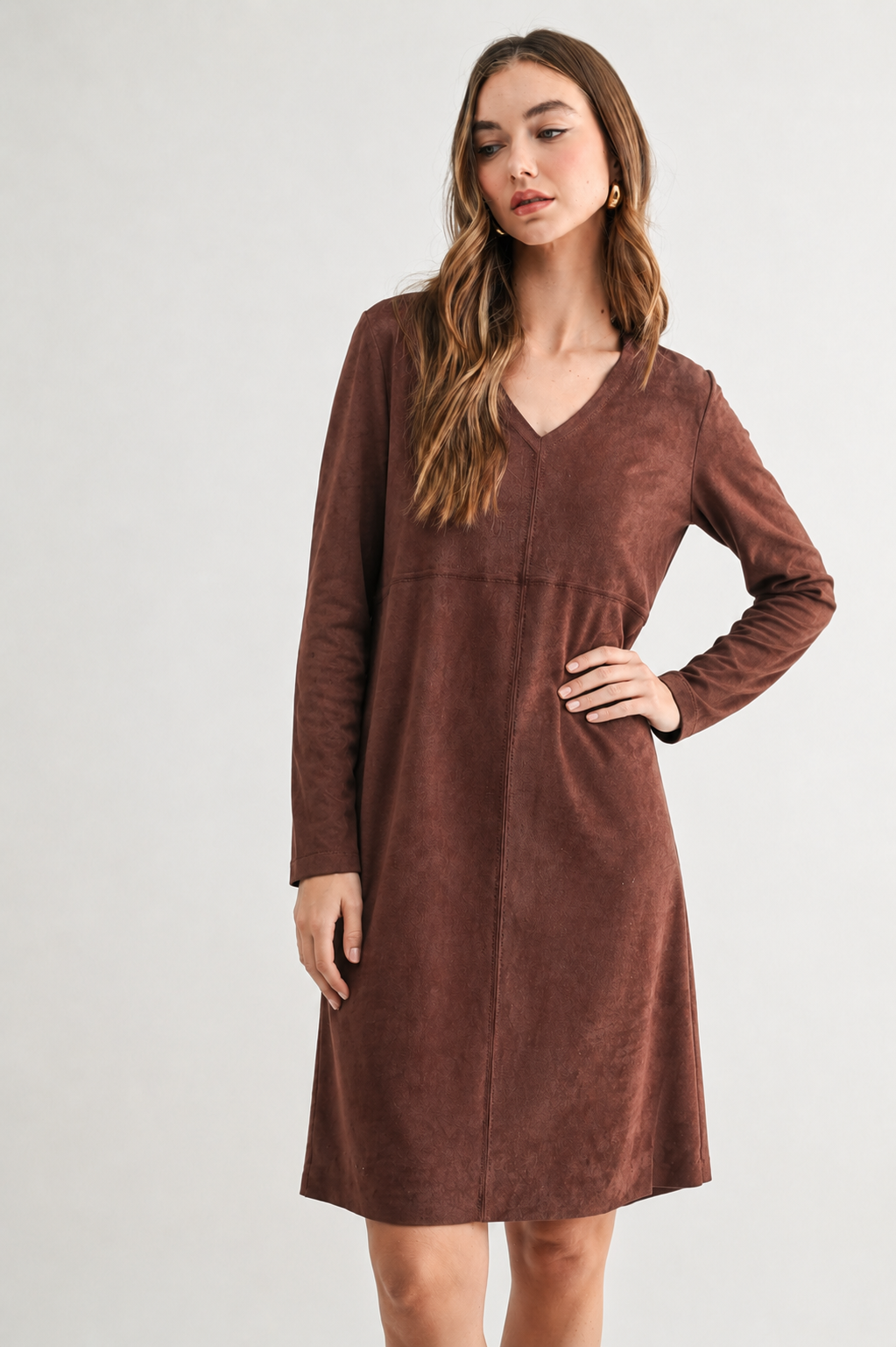 Aurora Suede V-Neck Dress (No Pockets)