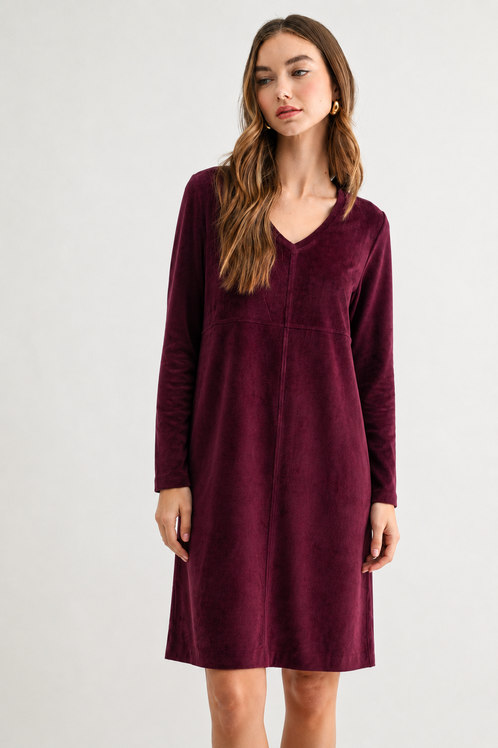 Aurora Suede V-Neck Dress (No Pockets)