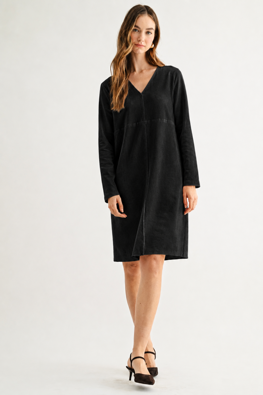 Aurora Suede V-Neck Dress (No Pockets)