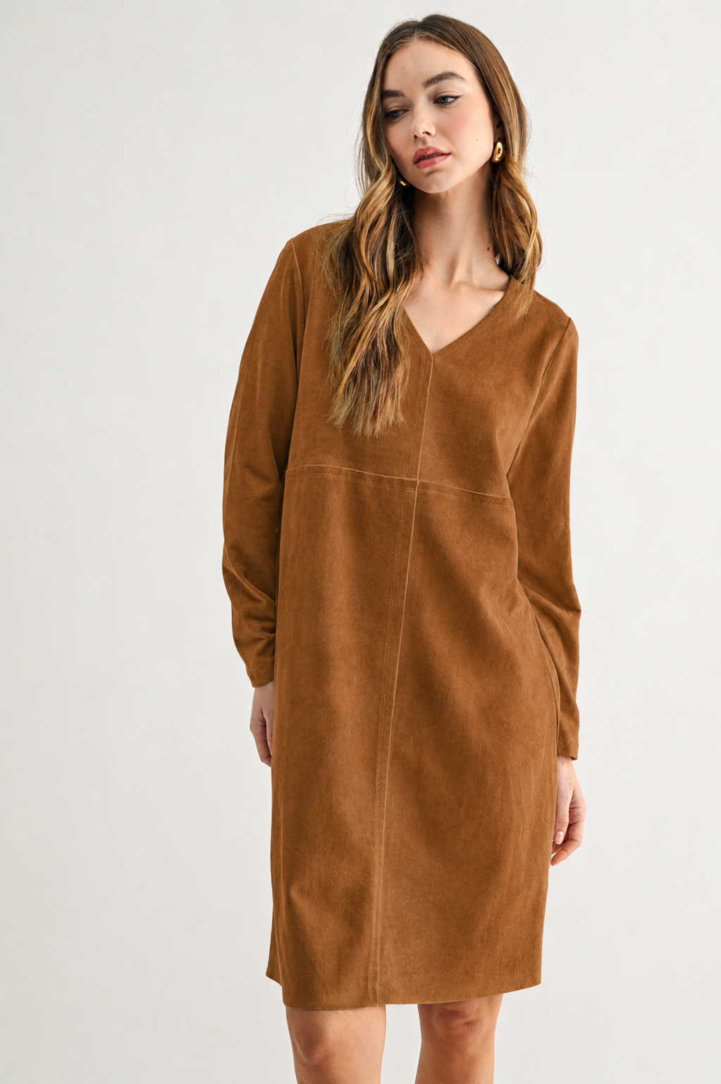 Aurora Suede V-Neck Dress (No Pockets)