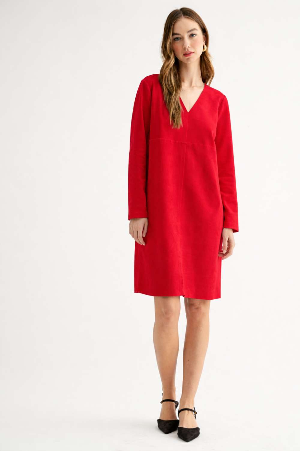 Aurora Suede V-Neck Dress (No Pockets)