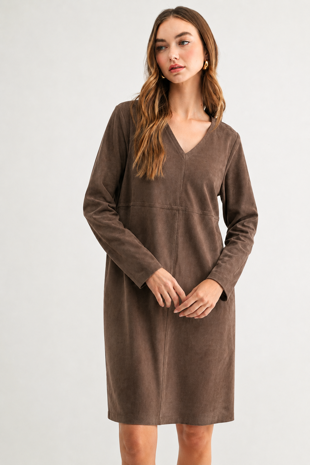 Aurora Suede V-Neck Dress (No Pockets)