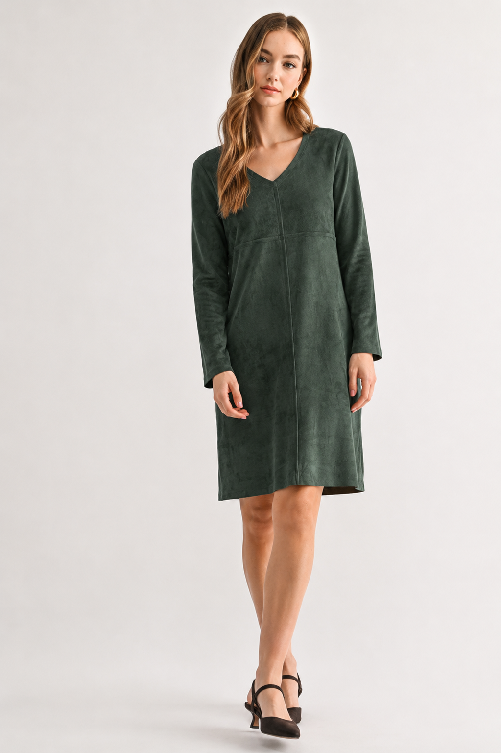 Aurora Suede V-Neck Dress (No Pockets)