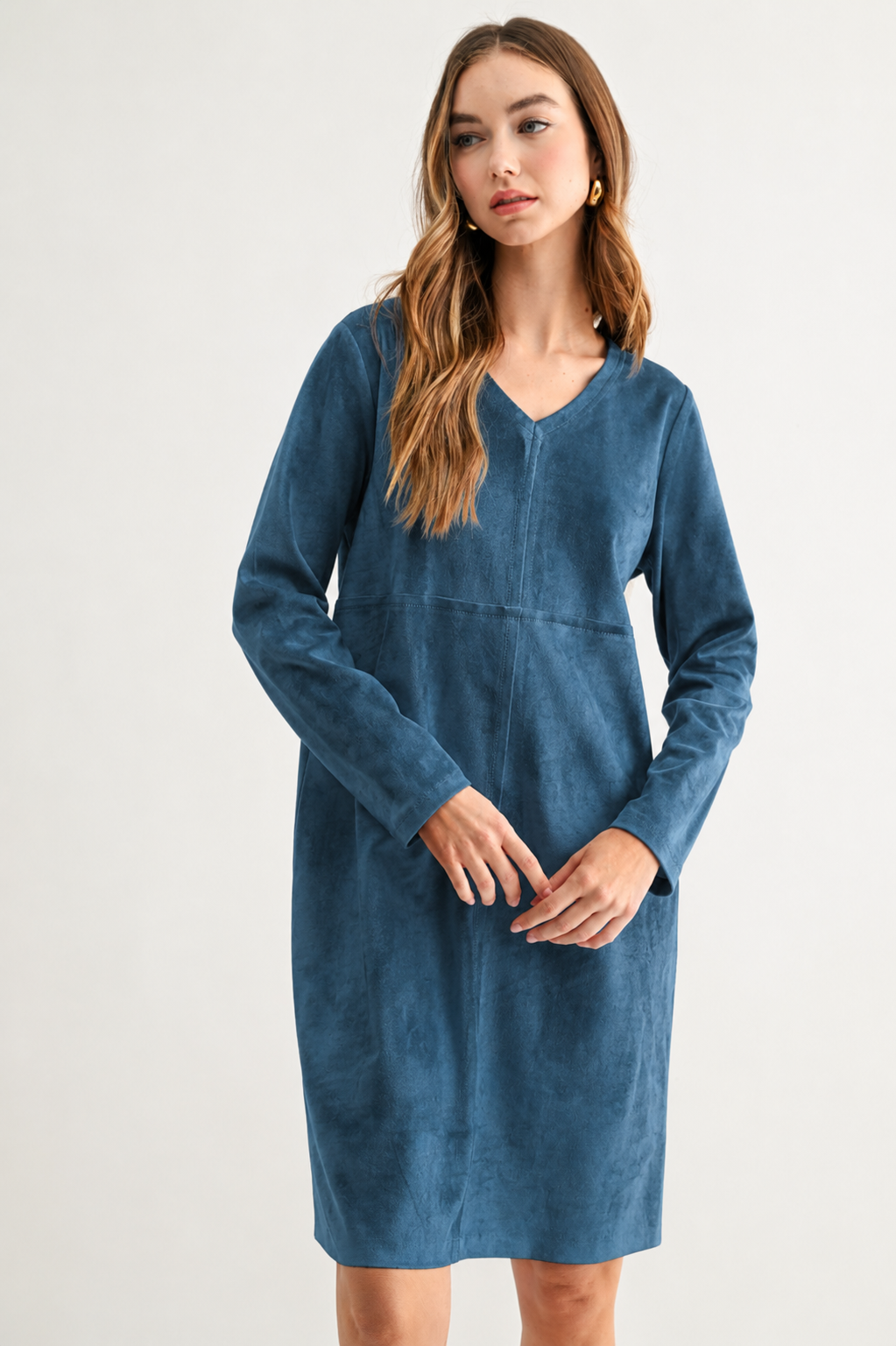 Aurora Suede V-Neck Dress (No Pockets)