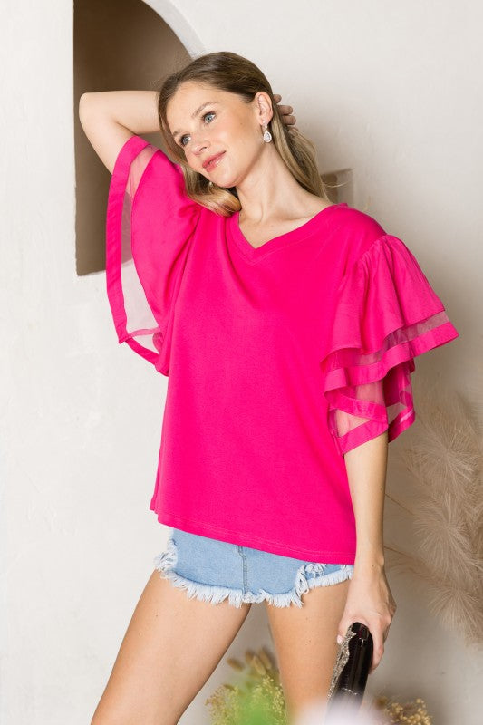Rommie Pointe Knit Top with Ruffles