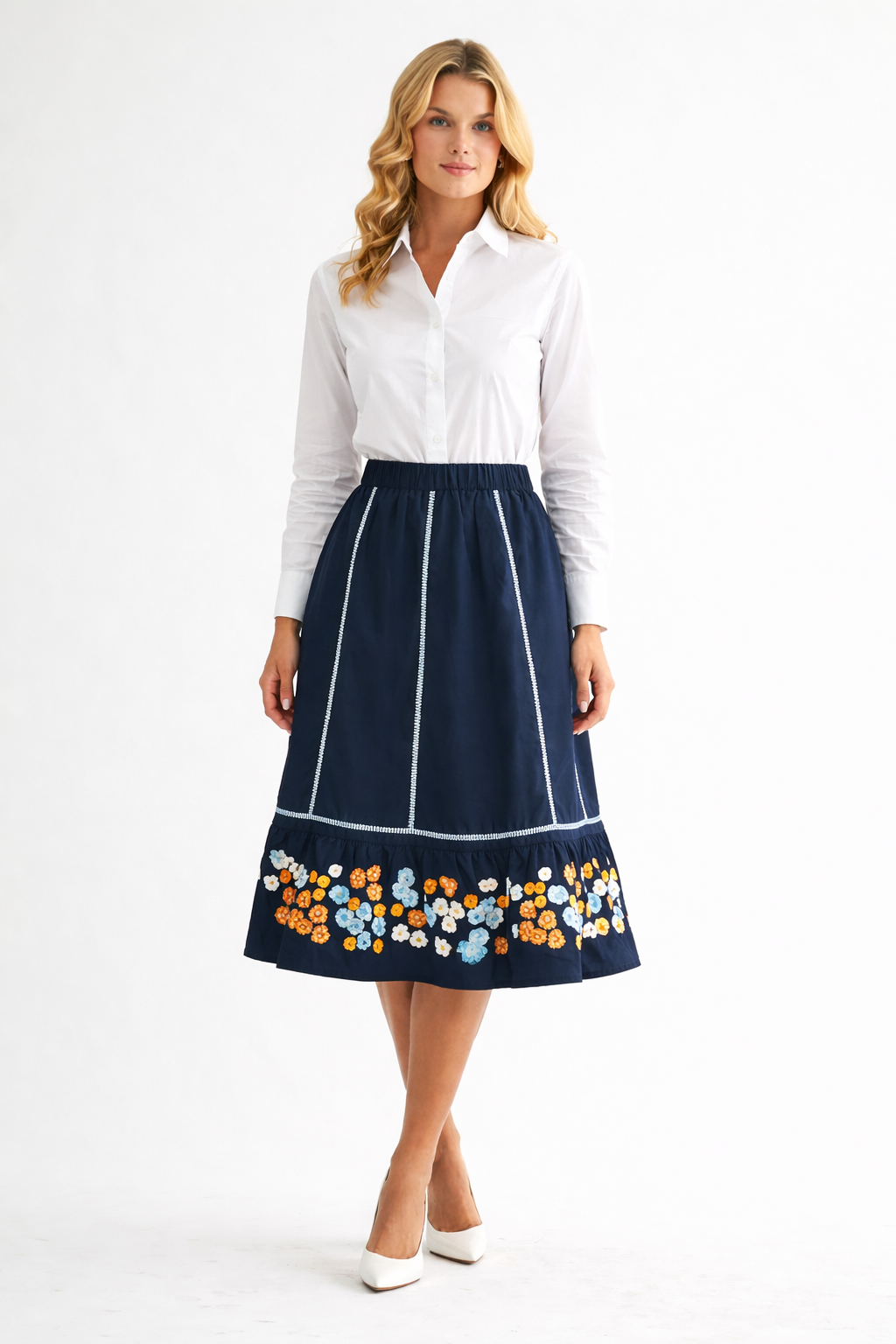 Wynne Cotton Poplin Skirt with Embroidery & Sparkles