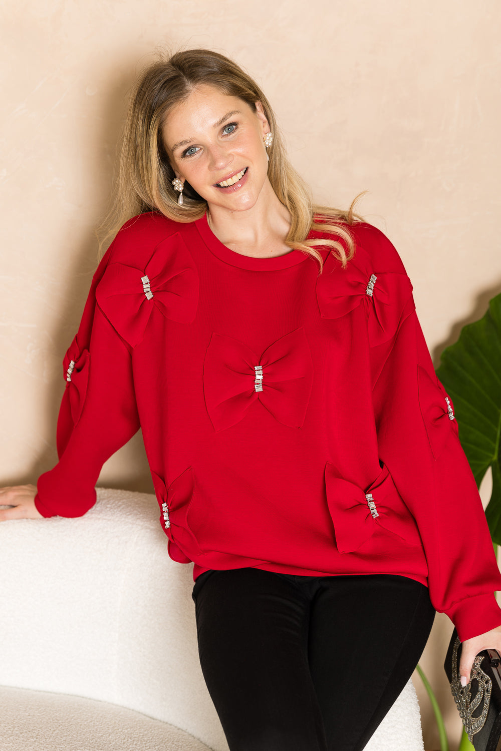 Fiora Stretch French Scuba Ribbon Bow Top