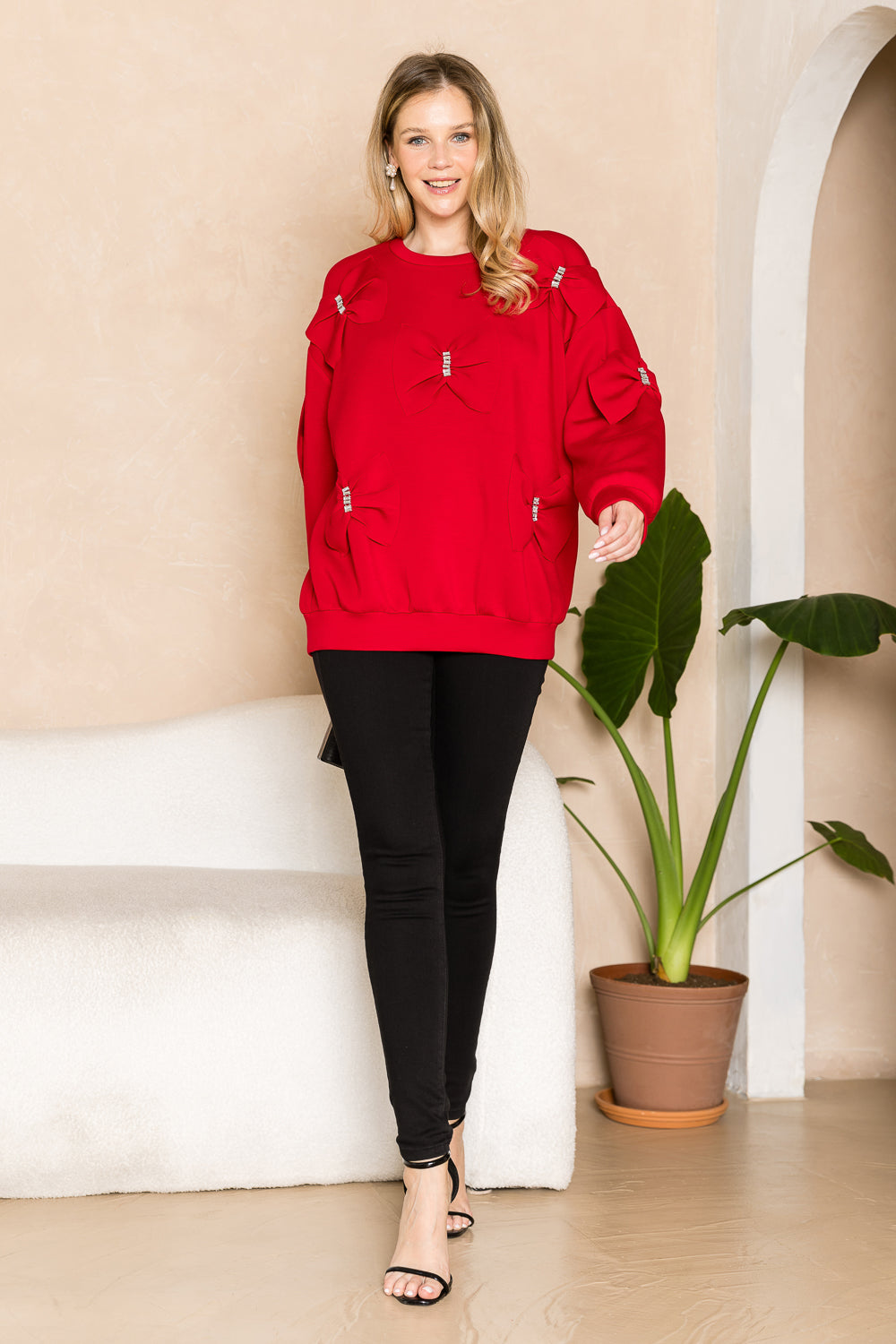 Fiora Stretch French Scuba Ribbon Bow Top