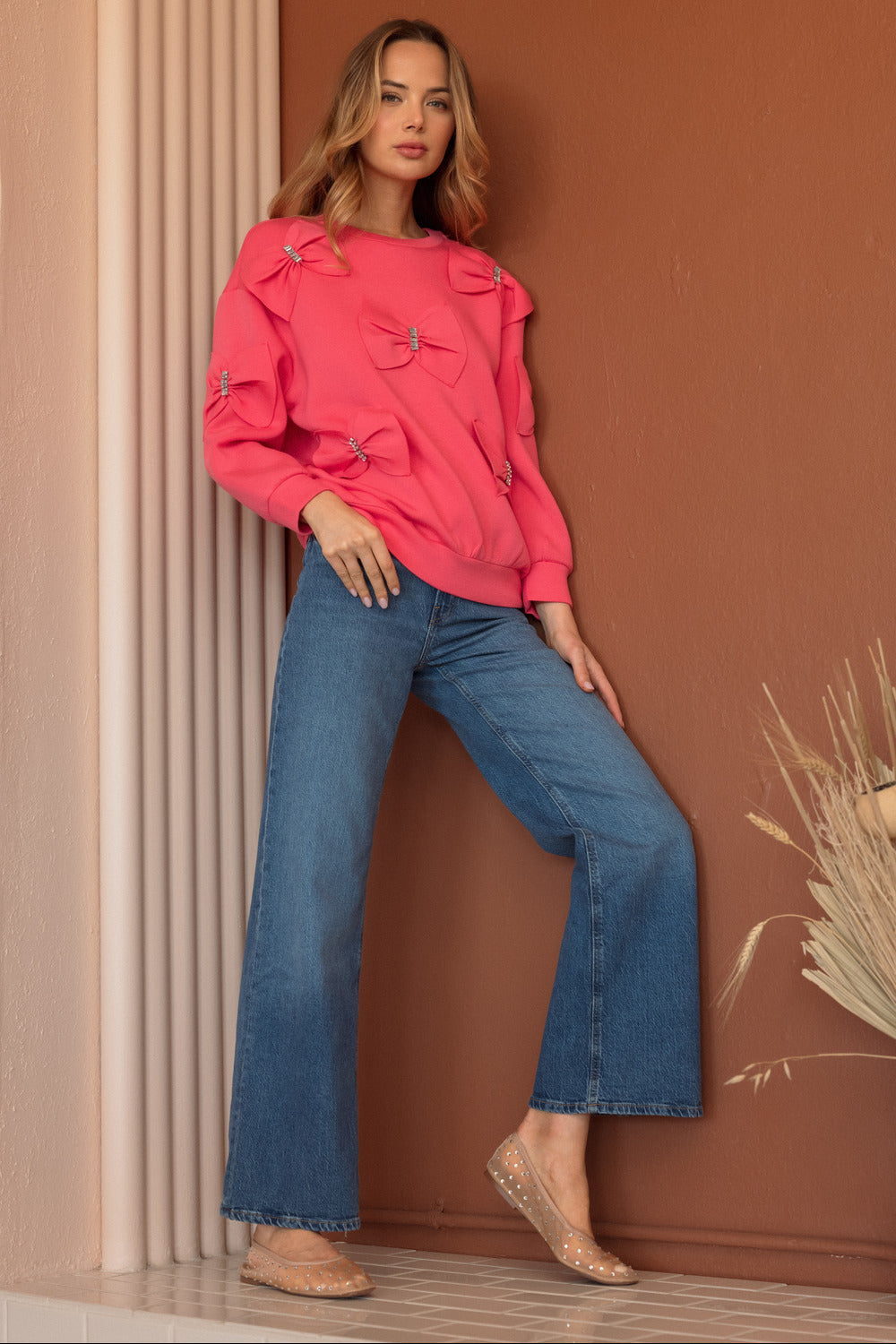 Fiora Stretch French Scuba Ribbon Bow Top