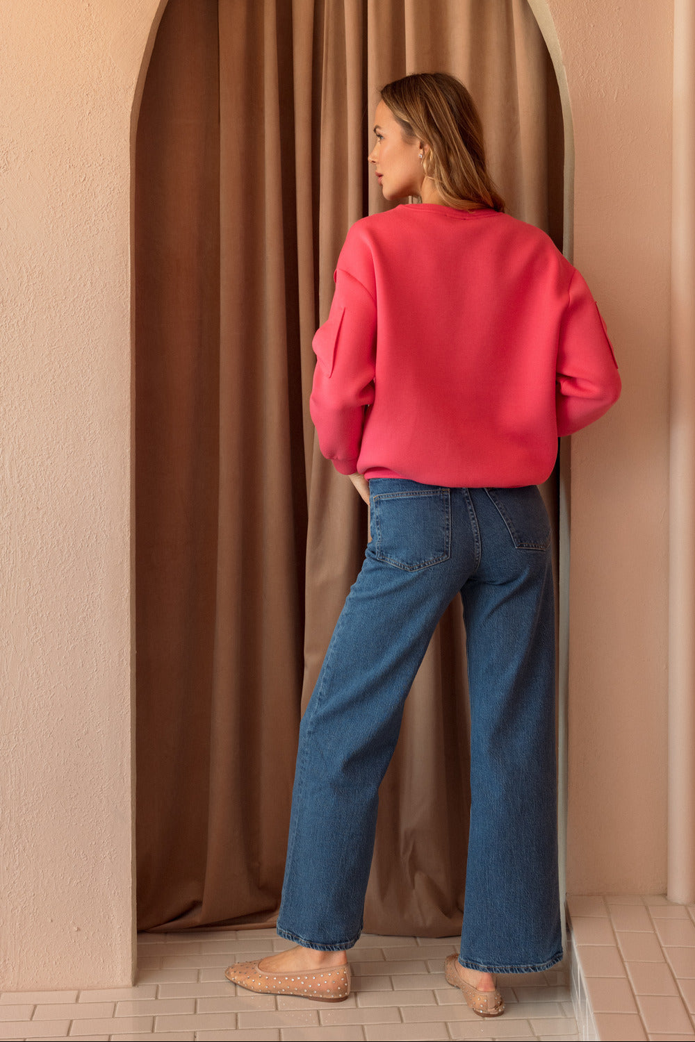 Fiora Stretch French Scuba Ribbon Bow Top