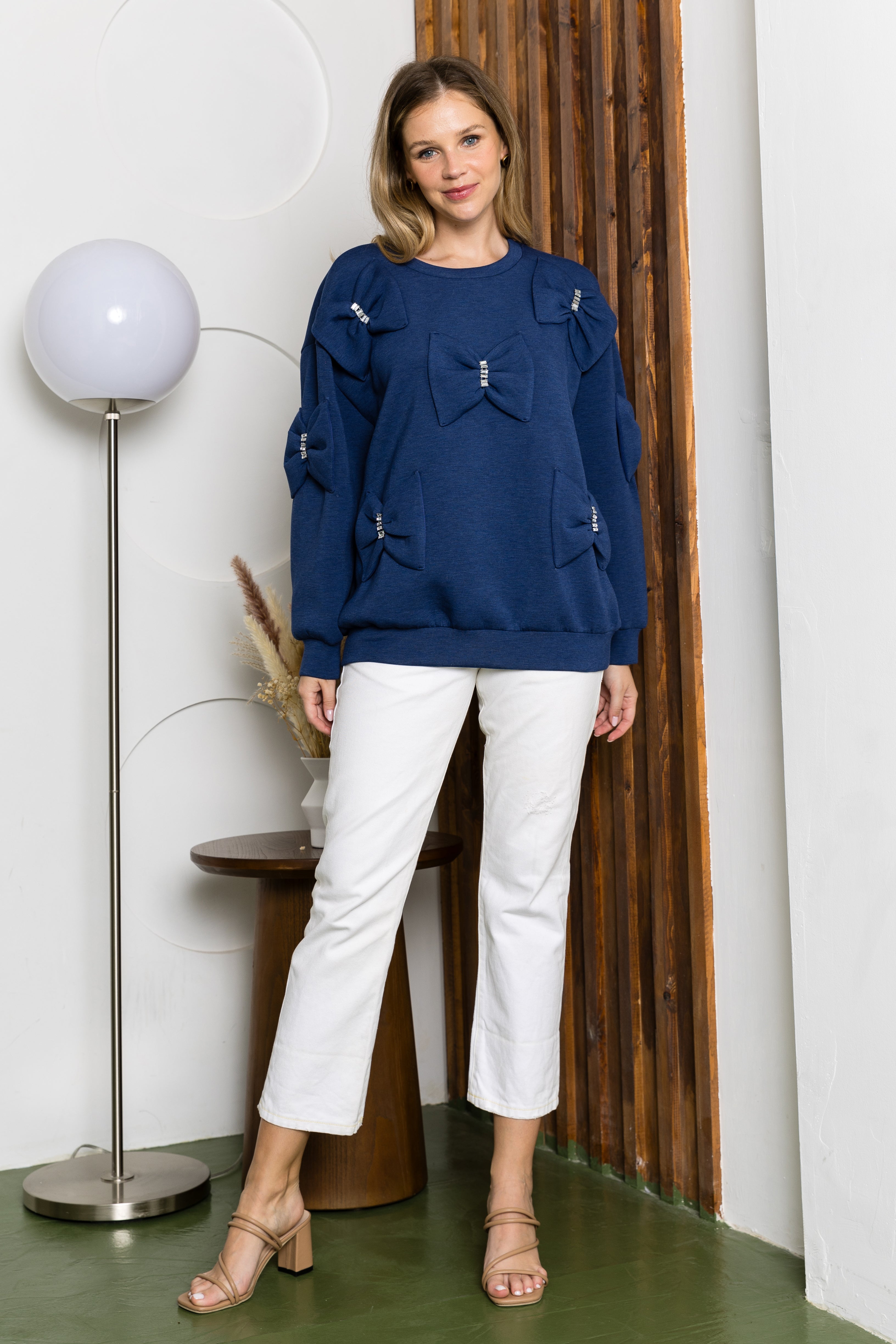 Fiora Stretch French Scuba Ribbon Bow Top