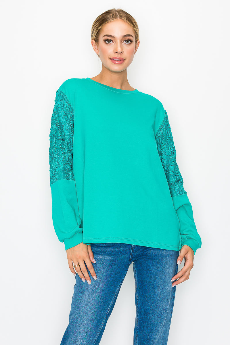 Rylee Stretch Pointe Knit Top with Lace