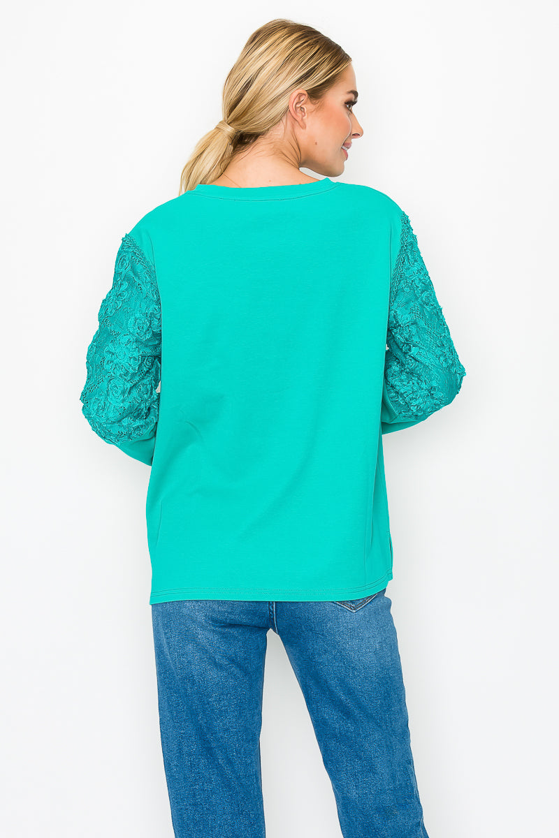 Rylee Stretch Pointe Knit Top with Lace