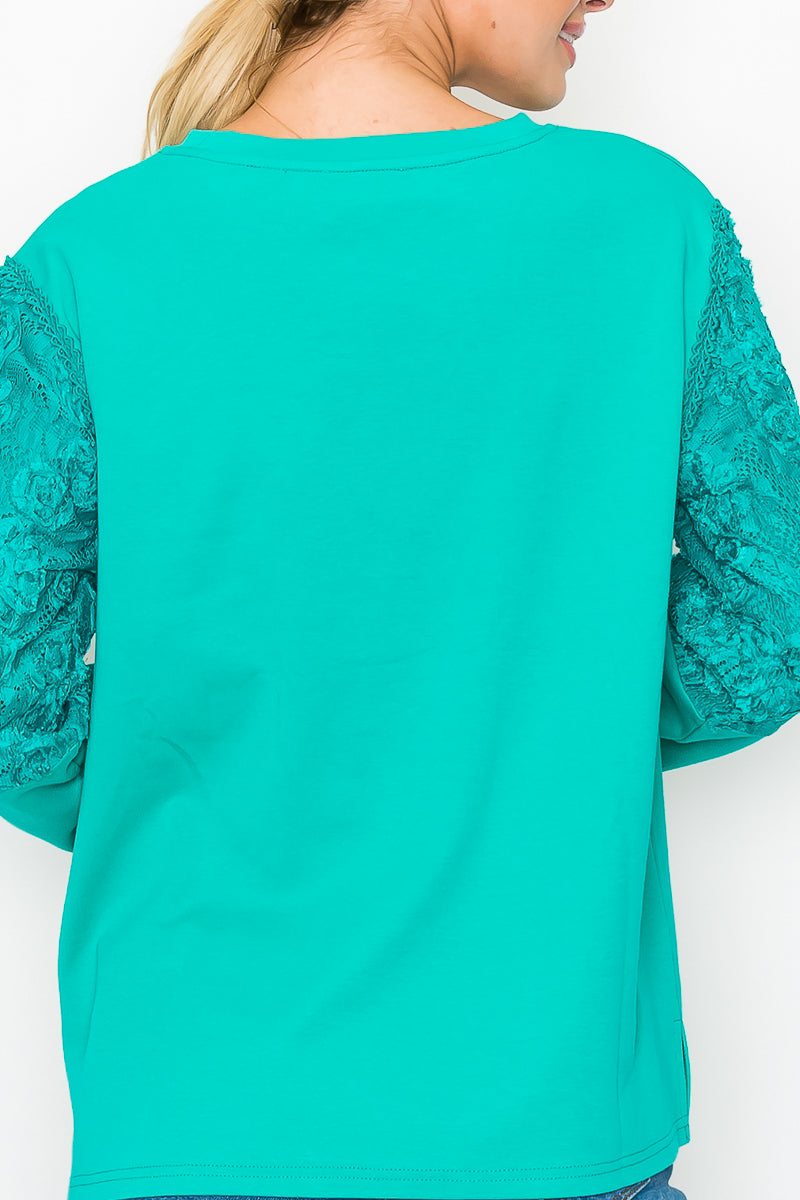 Rylee Stretch Pointe Knit Top with Lace