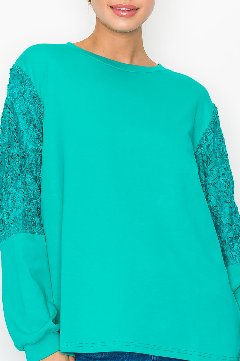 Rylee Stretch Pointe Knit Top with Lace