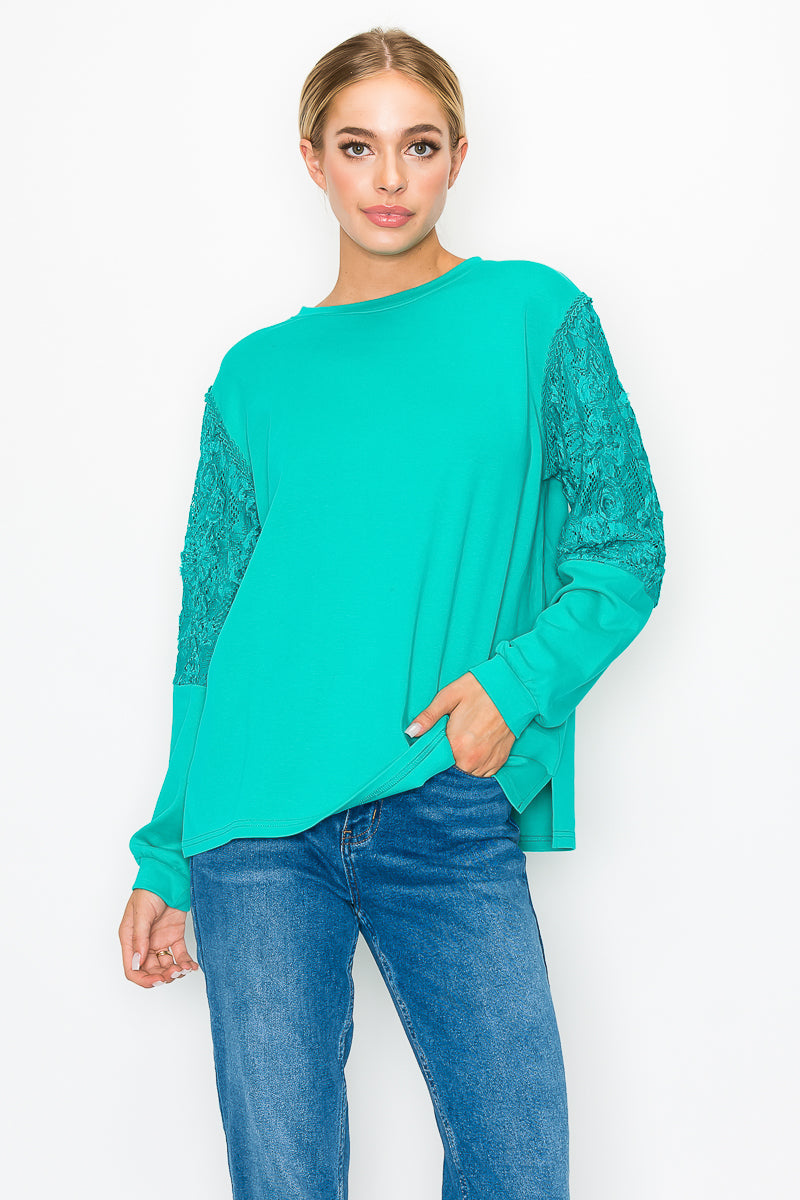 Rylee Stretch Pointe Knit Top with Lace