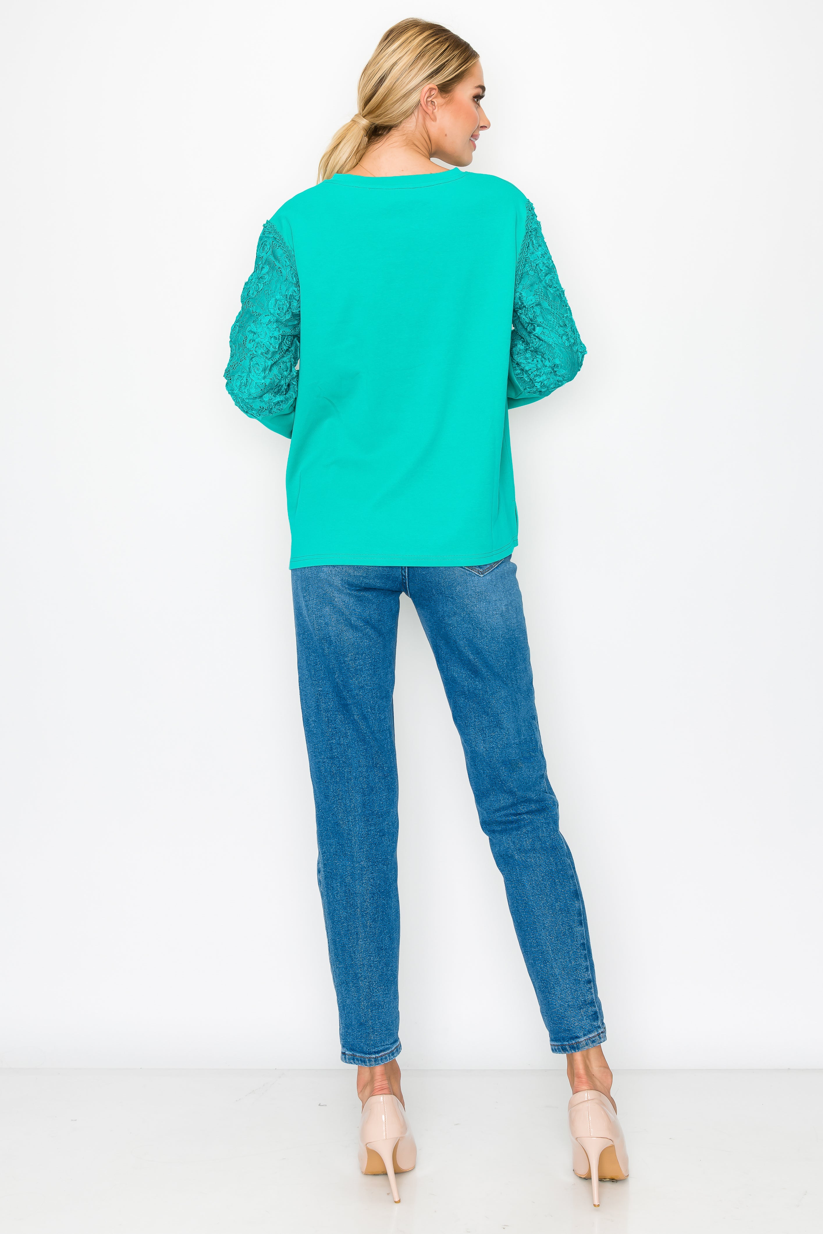 Rylee Stretch Pointe Knit Top with Lace