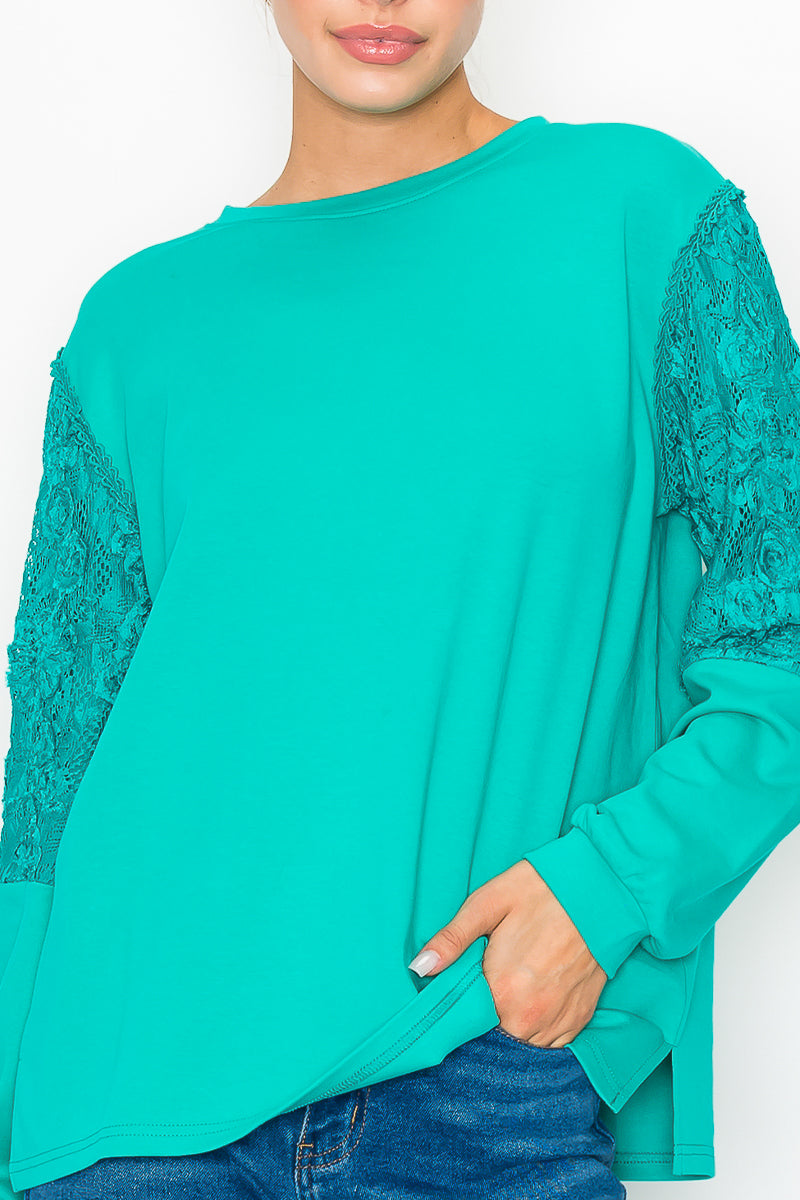 Rylee Stretch Pointe Knit Top with Lace