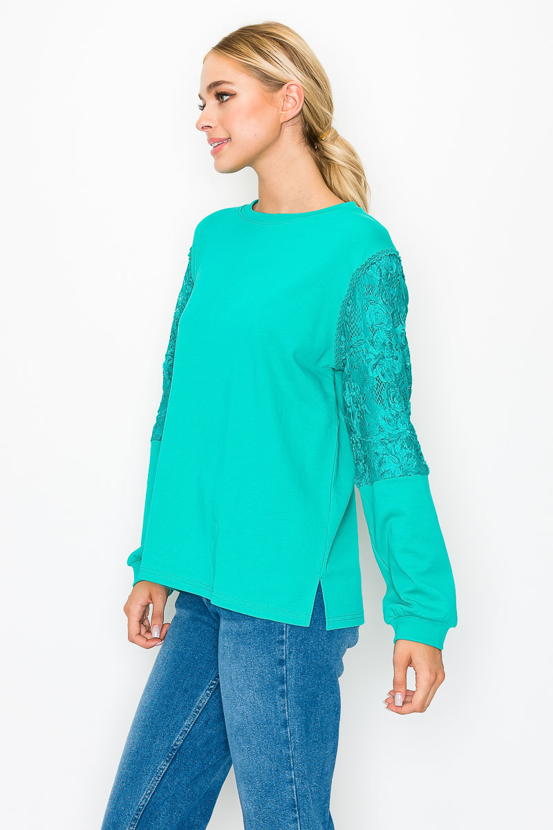 Rylee Stretch Pointe Knit Top with Lace