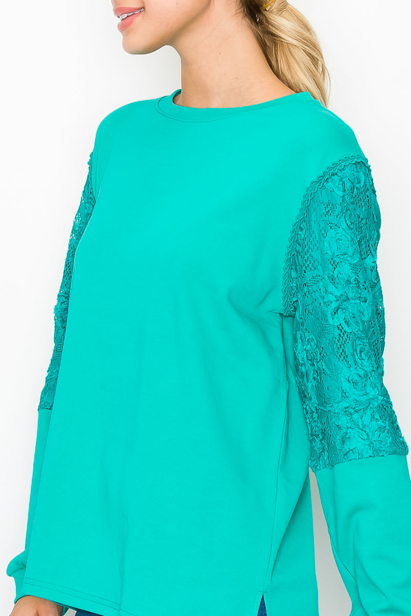 Rylee Stretch Pointe Knit Top with Lace