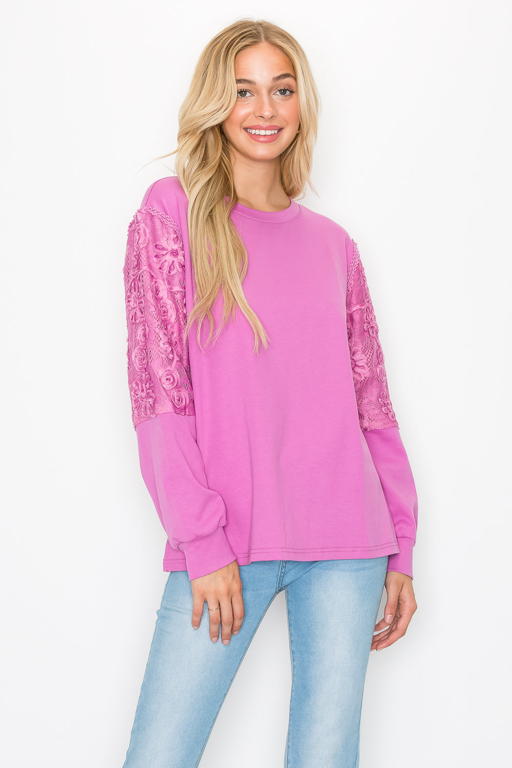Rylee Stretch Pointe Knit Top with Lace