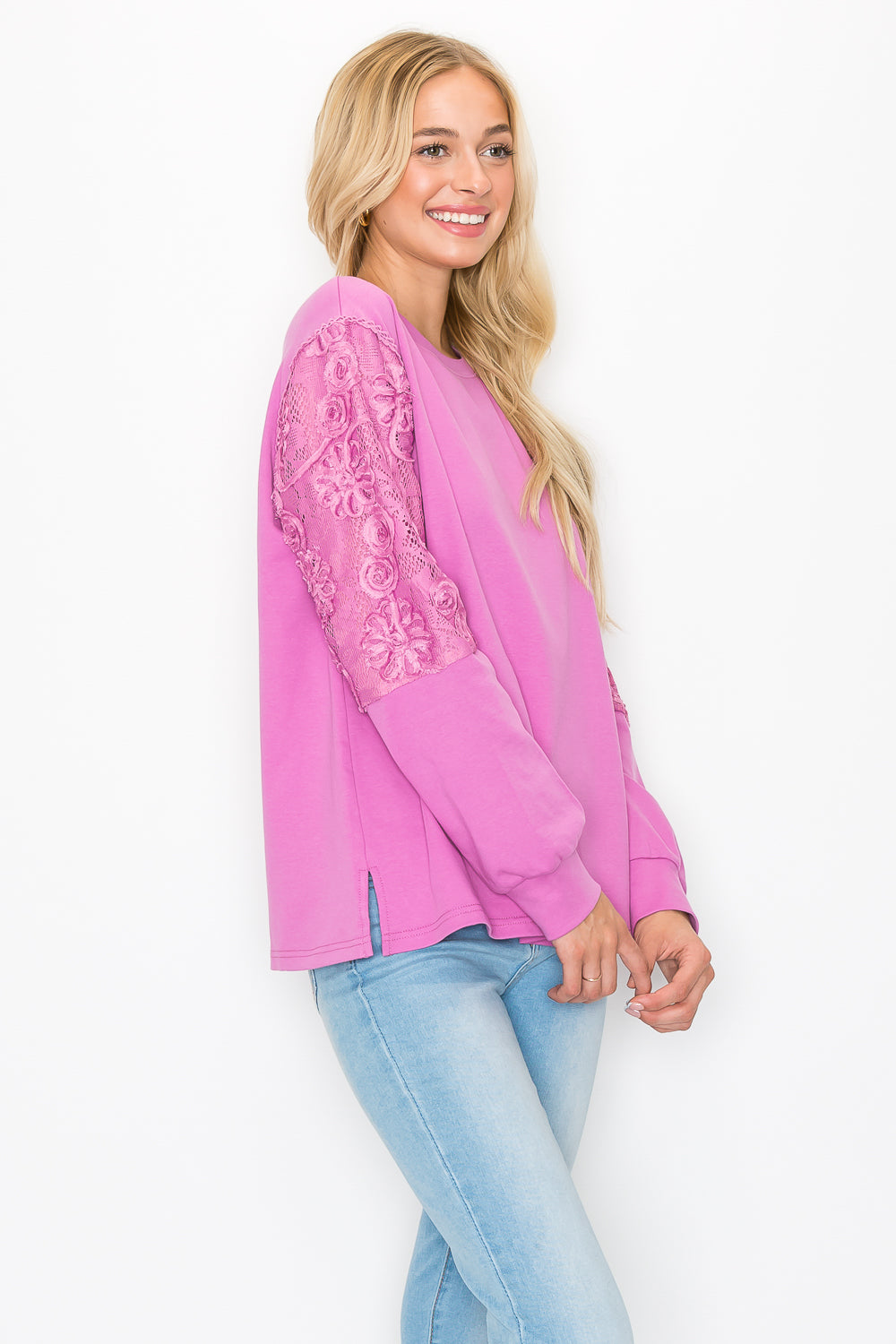 Rylee Stretch Pointe Knit Top with Lace