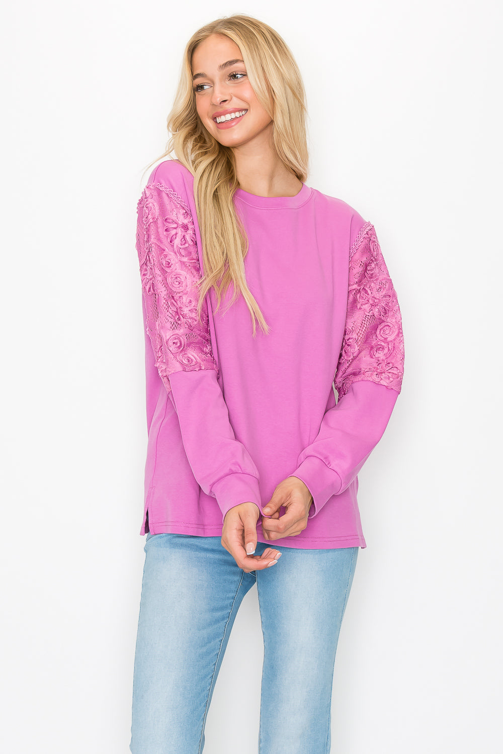 Rylee Stretch Pointe Knit Top with Lace